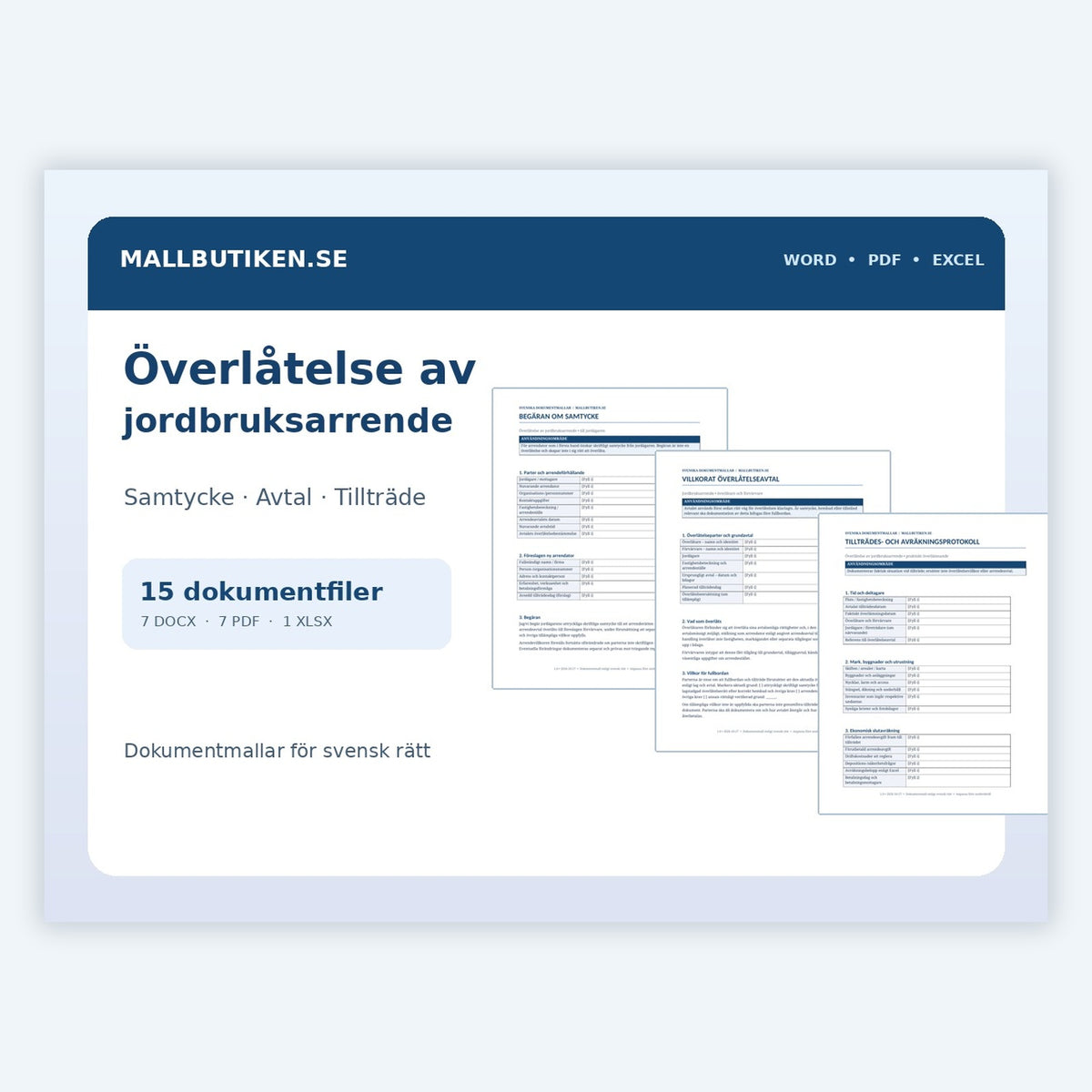 Överlåtelse av jordbruksarrende – paket med Word, PDF och Excel