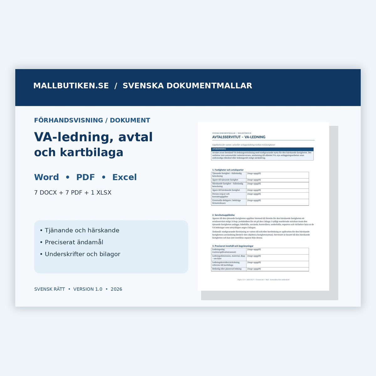Förhandsvisning av servitutsavtal för vatten och avlopp