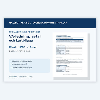 Förhandsvisning av servitutsavtal för vatten och avlopp