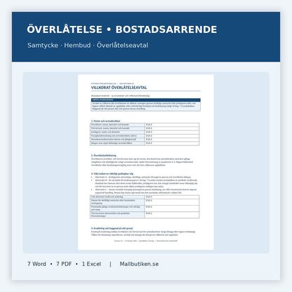 Dokumentpaket överlåtelse av bostadsarrende Word PDF Excel