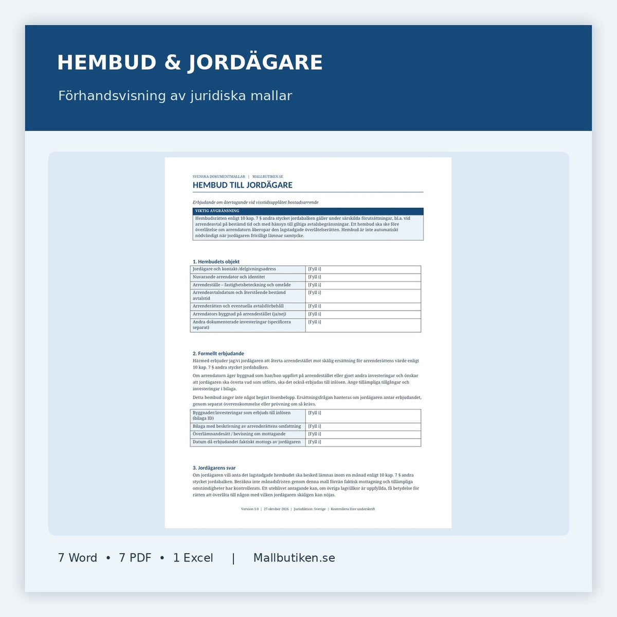 Förhandsvisning hembud bostadsarrende och juridiska dokument