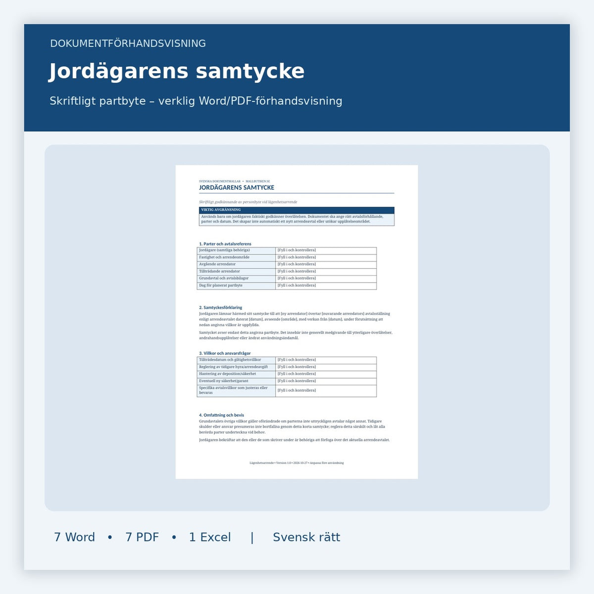 Jordägarens samtycke till överlåtelse av lägenhetsarrende – dokumentförhandsvisning