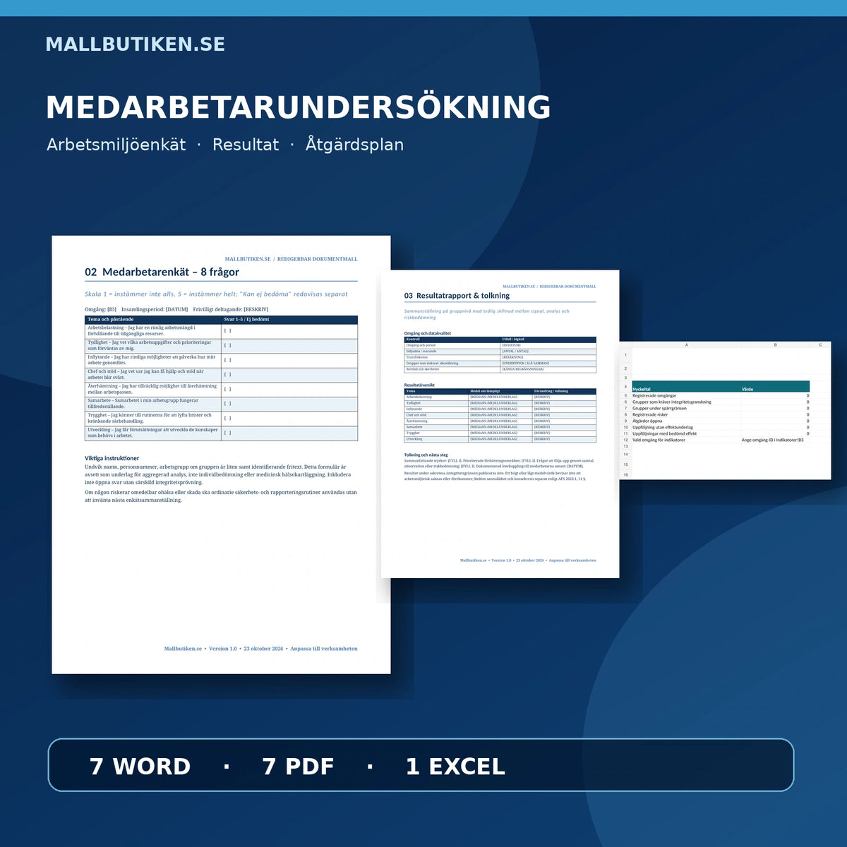 Medarbetarundersökning och arbetsmiljöenkät – Word PDF Excel paket
