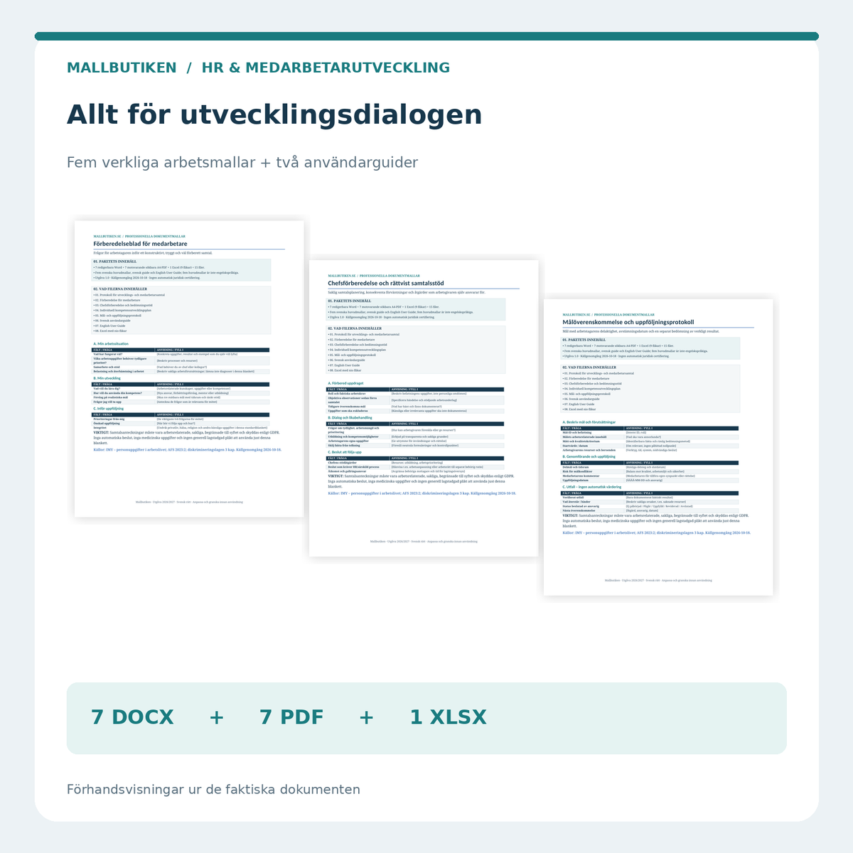 Förberedelse inför utvecklingssamtal, chefens mall och målprotokoll – riktiga dokument