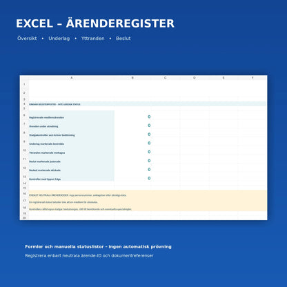 Excelregister med nio flikar för saklig och dataskyddsanpassad medlemsärendehantering