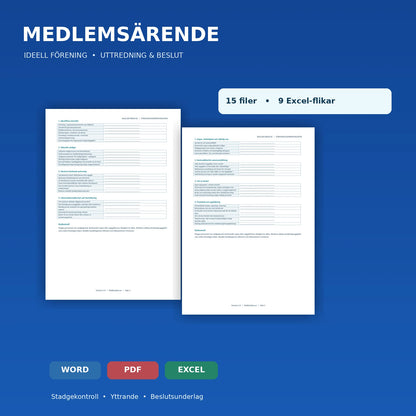 Medlemsärende och uteslutningsprövning i ideell förening – verklig dokumentförhandsvisning, Word, PDF, Excel