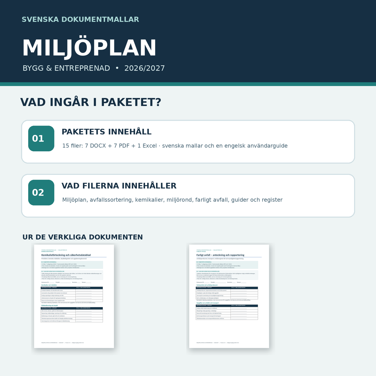 Miljöplan innehåll och filbeskrivning avfall kemikalier farligt avfall miljörond