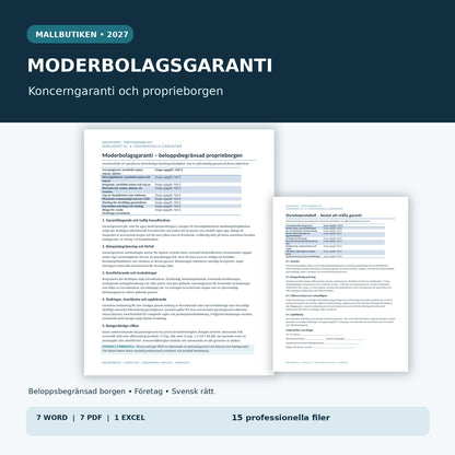 Moderbolagsgaranti och koncerngaranti 2027 – 7 Word, 7 PDF och Excel för beloppsbegränsad proprieborgen
