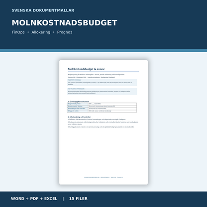 Molnkostnadsbudget och FinOps – huvudbild med Word, PDF och Excel