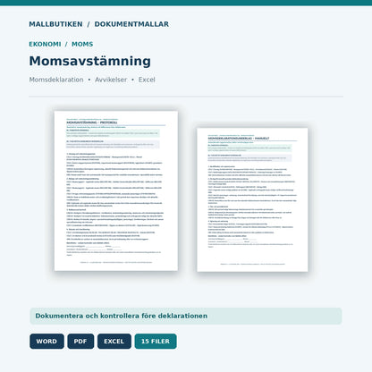 Momsavstämning och momsdeklarationsunderlag – dokumentmallar Word PDF Excel