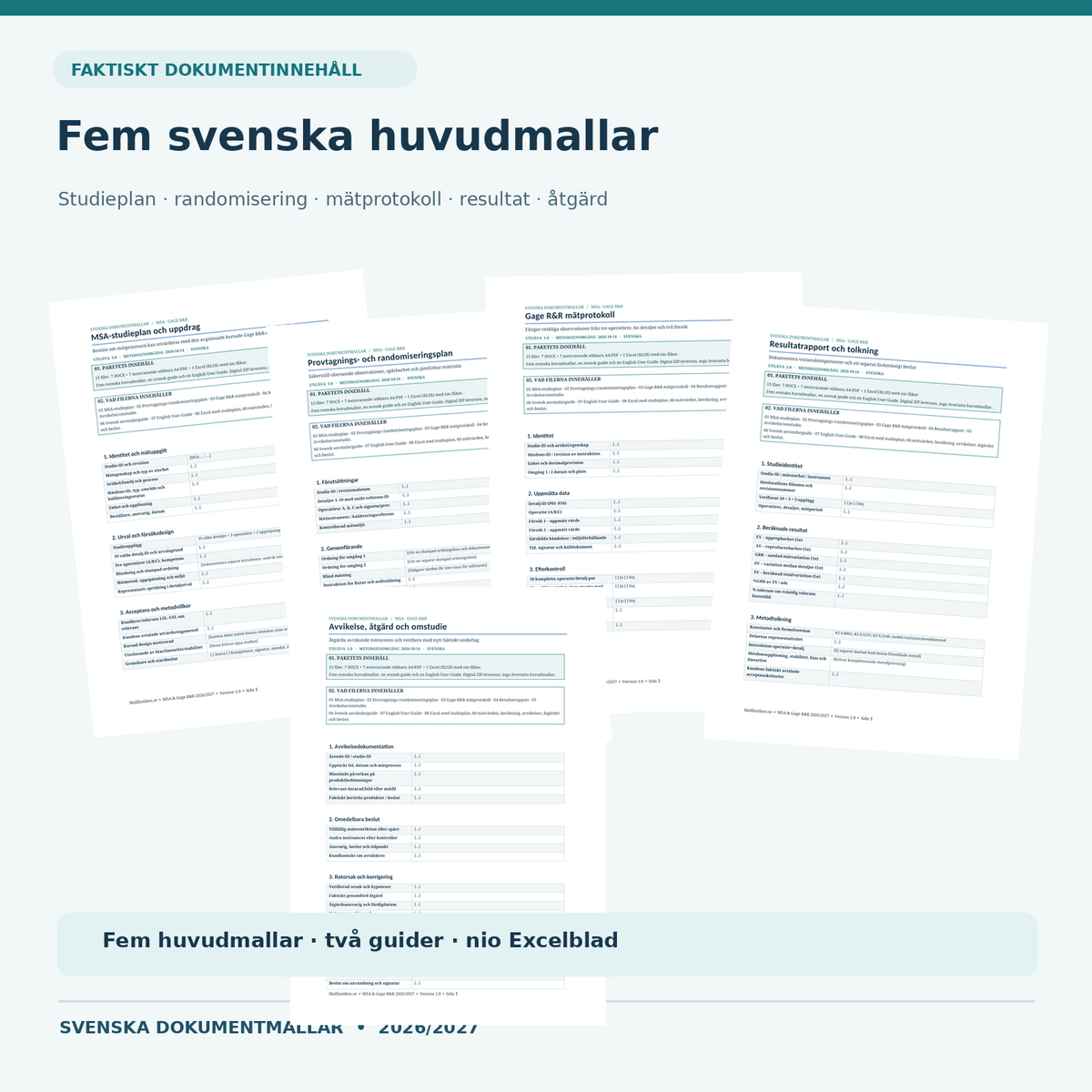 Förhandsvisning av verkliga MSA-dokument och Gage R&R mätprotokoll