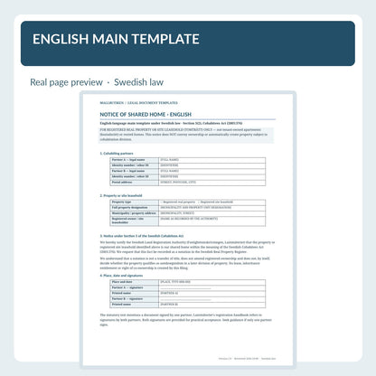 Actual English Notice of Shared Home first page for Lantmäteriet