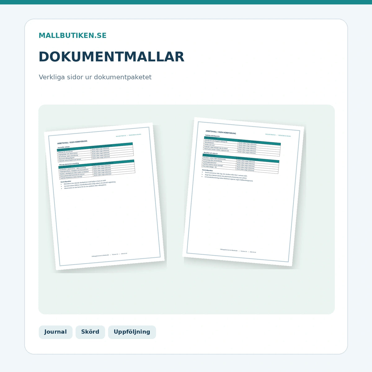 Odlingsjournal och skördeplan – förhandsvisning av dokumentmallar