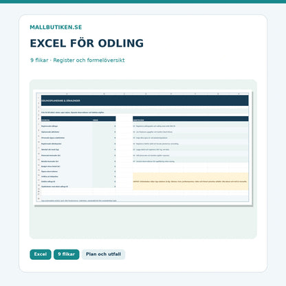 Odlingsplanerare Excel – nio flikar för sådd skörd kostnader och observationer