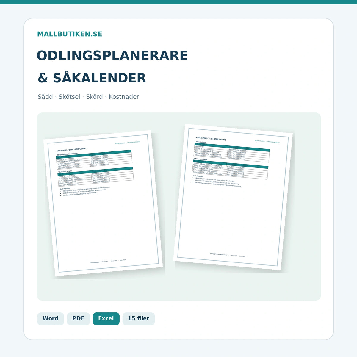 Odlingsplanerare och såkalender – Word PDF Excel, verkliga mallbilder