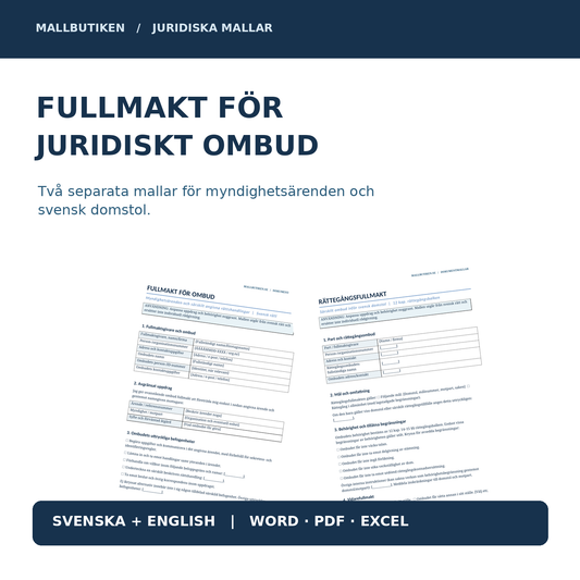Fullmakt för juridiskt ombud – myndighetsfullmakt och rättegångsfullmakt