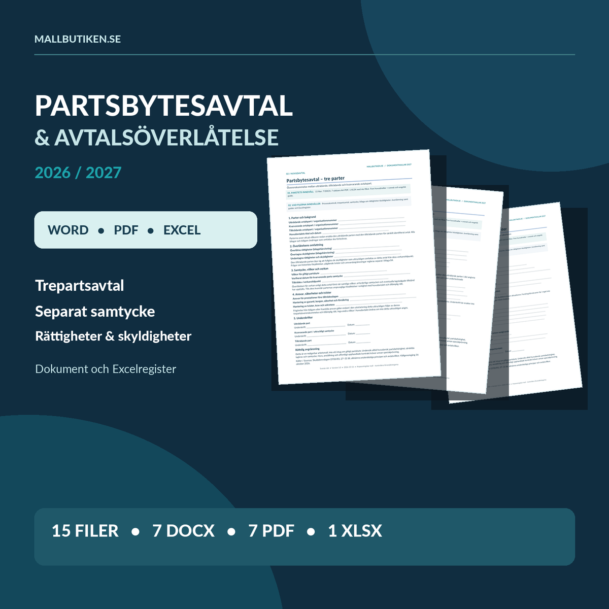 Partsbytesavtal avtalsöverlåtelse 2027 – trepartsavtal och samtycke Word PDF Excel