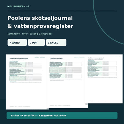 Poolens skötseljournal & vattenprovsregister – faktiska Word- och PDF-mallar
