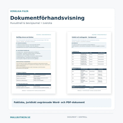 Förhandsvisning av den faktiska skriftliga erinran och bevisjournalen i Word och PDF