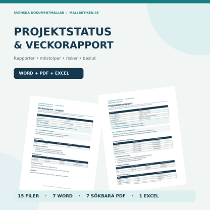 Projektstatusrapport veckorapport mall 2026/2027 Word PDF Excel verklig dokumentförhandsvisning