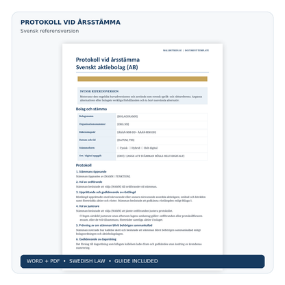 Swedish reference version of annual general meeting minutes for an aktiebolag