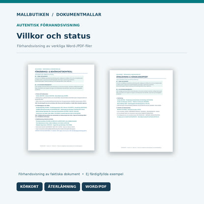 Förhandsvisning ur Word och PDF – körkort och försäkringskontroll samt återlämningsprotokoll