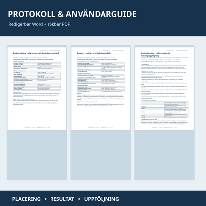 Radonplaceringsprotokoll och radonåtgärdsprotokoll i Word PDF samt användarguide