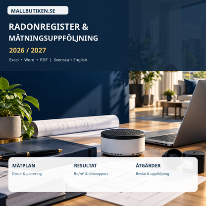 Radonregister 2026/2027 för BRF och fastigheter – Excel Word PDF