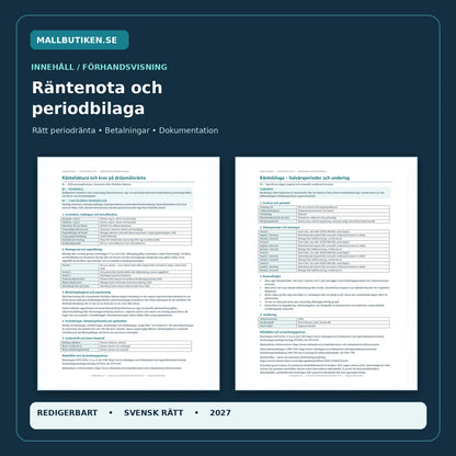 Förhandsvisning av faktisk räntenota och ränteperiodbilaga i Word och PDF för svenska företag