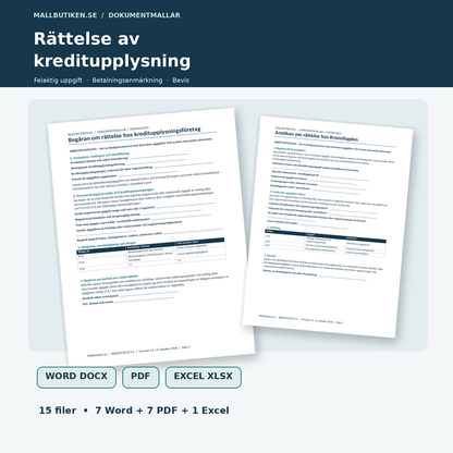 Rättelse av kreditupplysning och betalningsanmärkning – faktiska rättelsebrev, Word PDF Excel