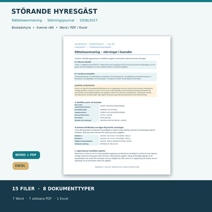 Rättelseanmaning störande hyresgäst 2026/2027 med autentisk Word och PDF förhandsvisning