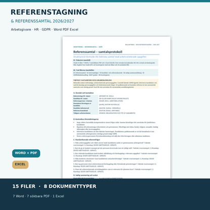 Referenstagning 2026/2027, samtalsprotokoll i Word PDF och Excel med faktisk dokumentförhandsvisning