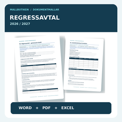 Regressavtal 2027 – Word PDF Excel för solidariskt lån och intern skuldfördelning