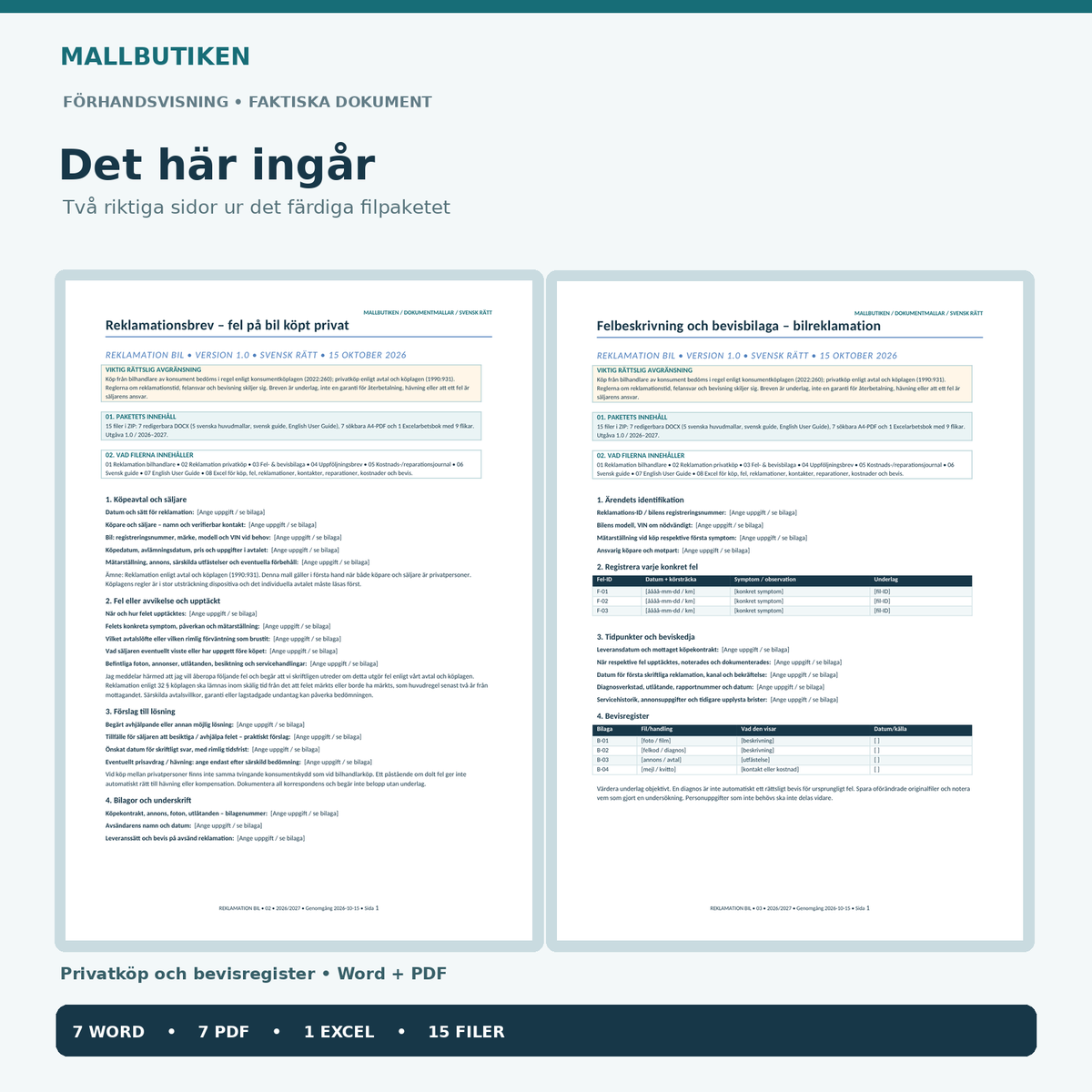 Brev bil privatköp och bevisbilaga i Word PDF