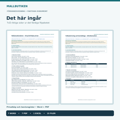 Brev bil privatköp och bevisbilaga i Word PDF