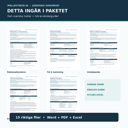 Faktiska dokument: reklamationsbrev, felprotokoll, begäran om avhjälpande, prisavdrag och tvistunderlag