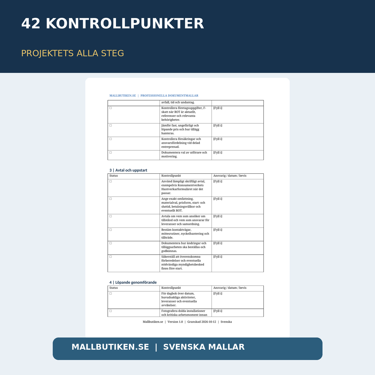 Renoveringschecklista 2026/2027 – checklista och dokumentmall Word PDF
