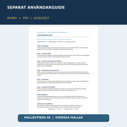 Renoveringschecklista 2026/2027 – guide och dokumentmall Word PDF
