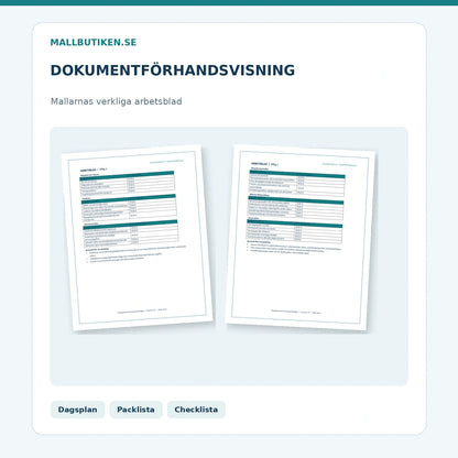 Reseplanerare – verklig dokumentförhandsvisning av dagsplan packlista och avresechecklista
