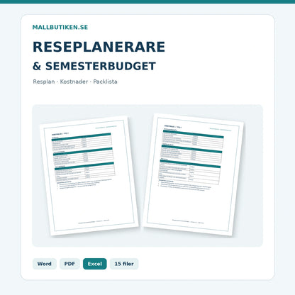 Reseplanerare och semesterbudget – 15 dokumentfiler Word PDF Excel