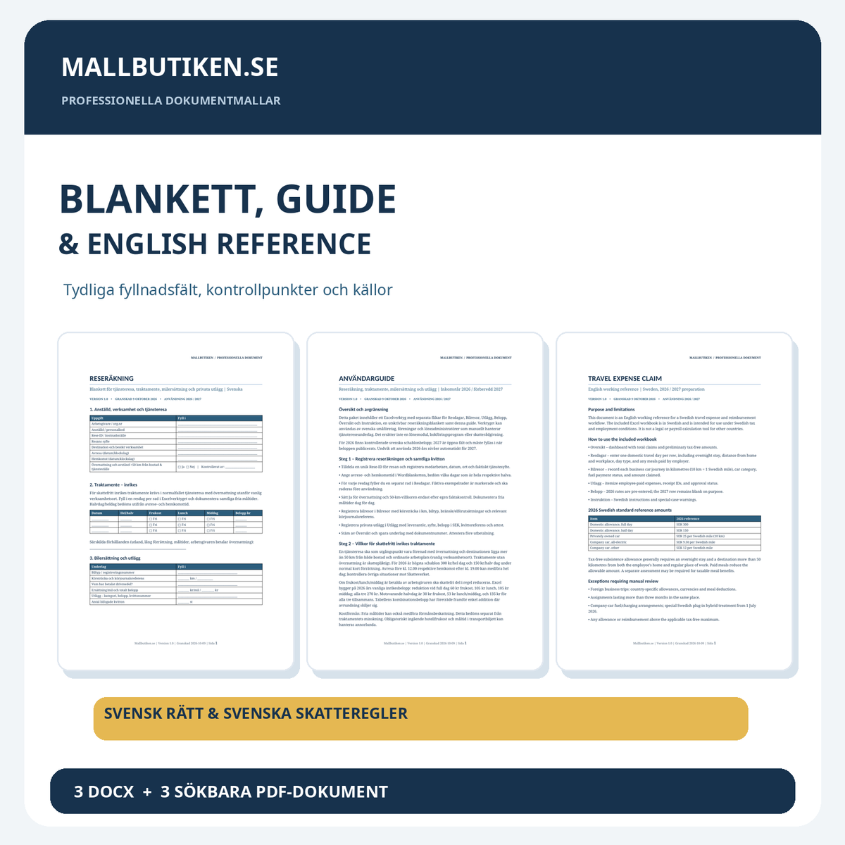 Reseräkningsblankett användarguide och English working reference Word PDF