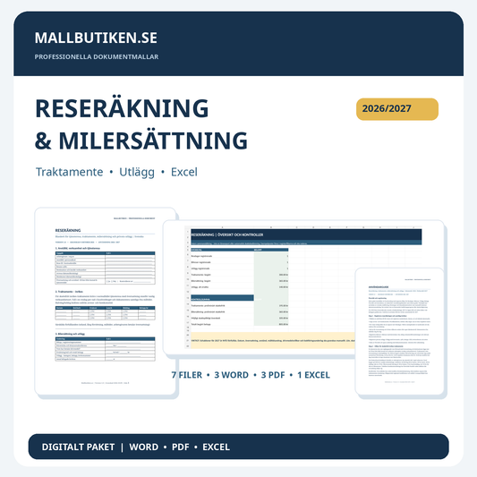 Reseräkning och milersättning 2026/2027 Excel Word PDF blankett och guide