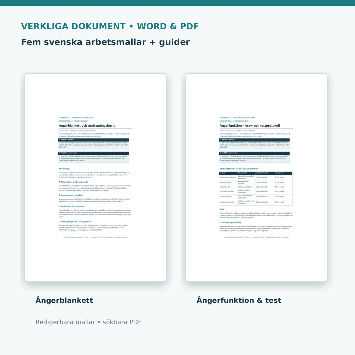 Mallpaket returpolicy 2027 – verkliga förhandsvisningar av ångerblankett och ångerfunktionens testprotokoll