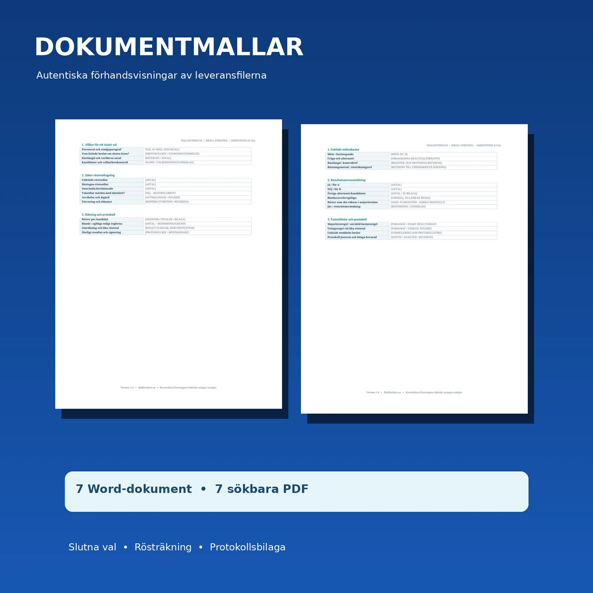 Förhandsvisning av slutet personval och protokollsbilaga i Word och PDF för ideell förening