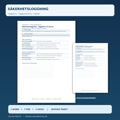 Säkerhetsloggning och logggranskning – huvudbild med riktiga Word och PDF dokument