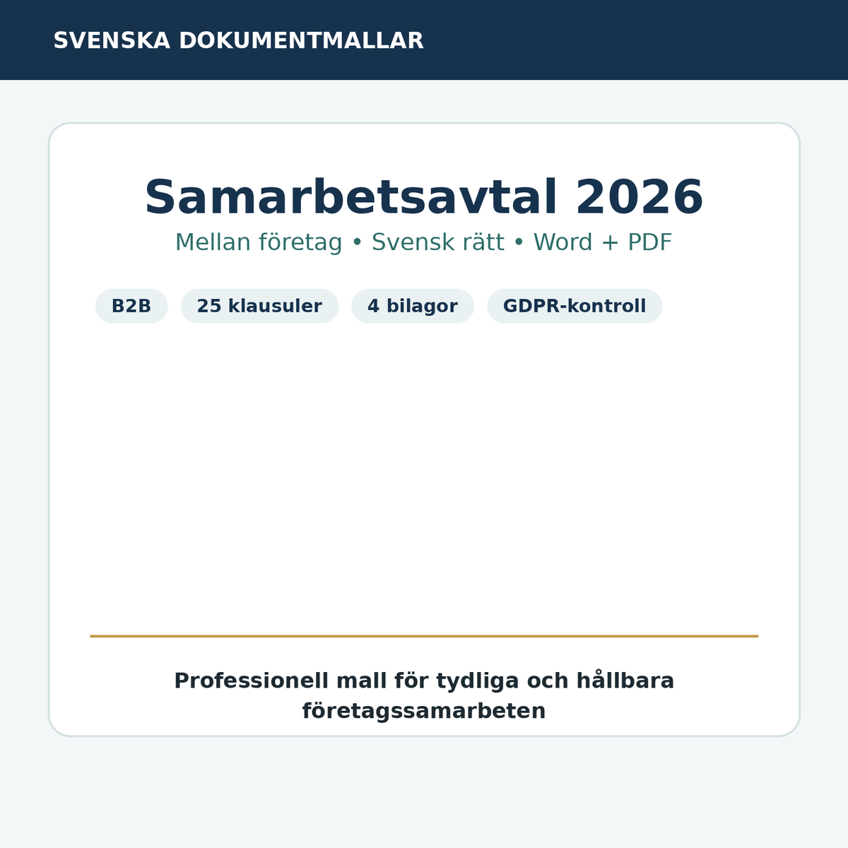 Samarbetsavtal mellan företag mall 2026 Word PDF svensk rätt