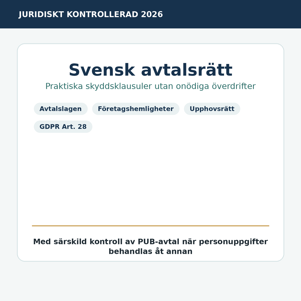 Samarbetsavtal juridiskt kontrollerad 2026 avtalslagen företagshemligheter GDPR