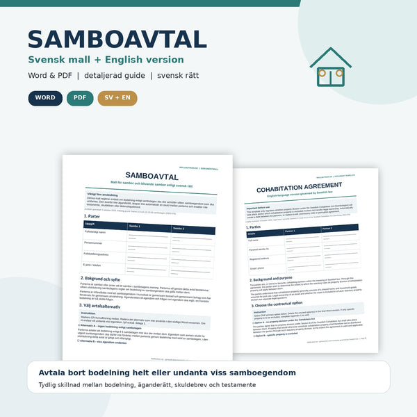 Samboavtal mall i Word och PDF med svensk och engelsk version