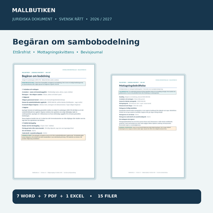 Begäran om sambobodelning – verkligt brev och frivillig mottagningsbekräftelse i Word och PDF samt Excelregister