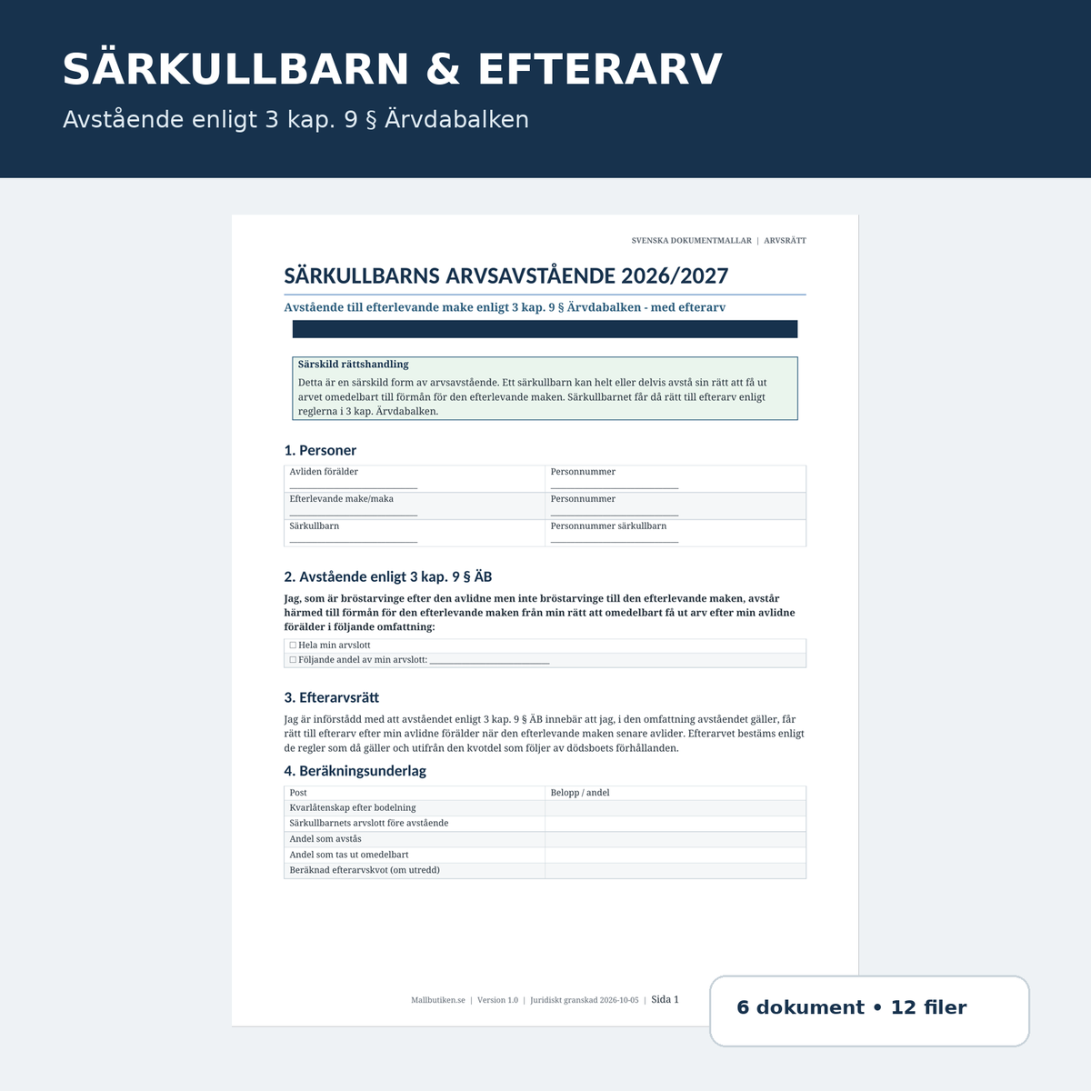 Särkullbarn arvsavstående enligt 3 kap. 9 § Ärvdabalken – efterarv 2026/2027